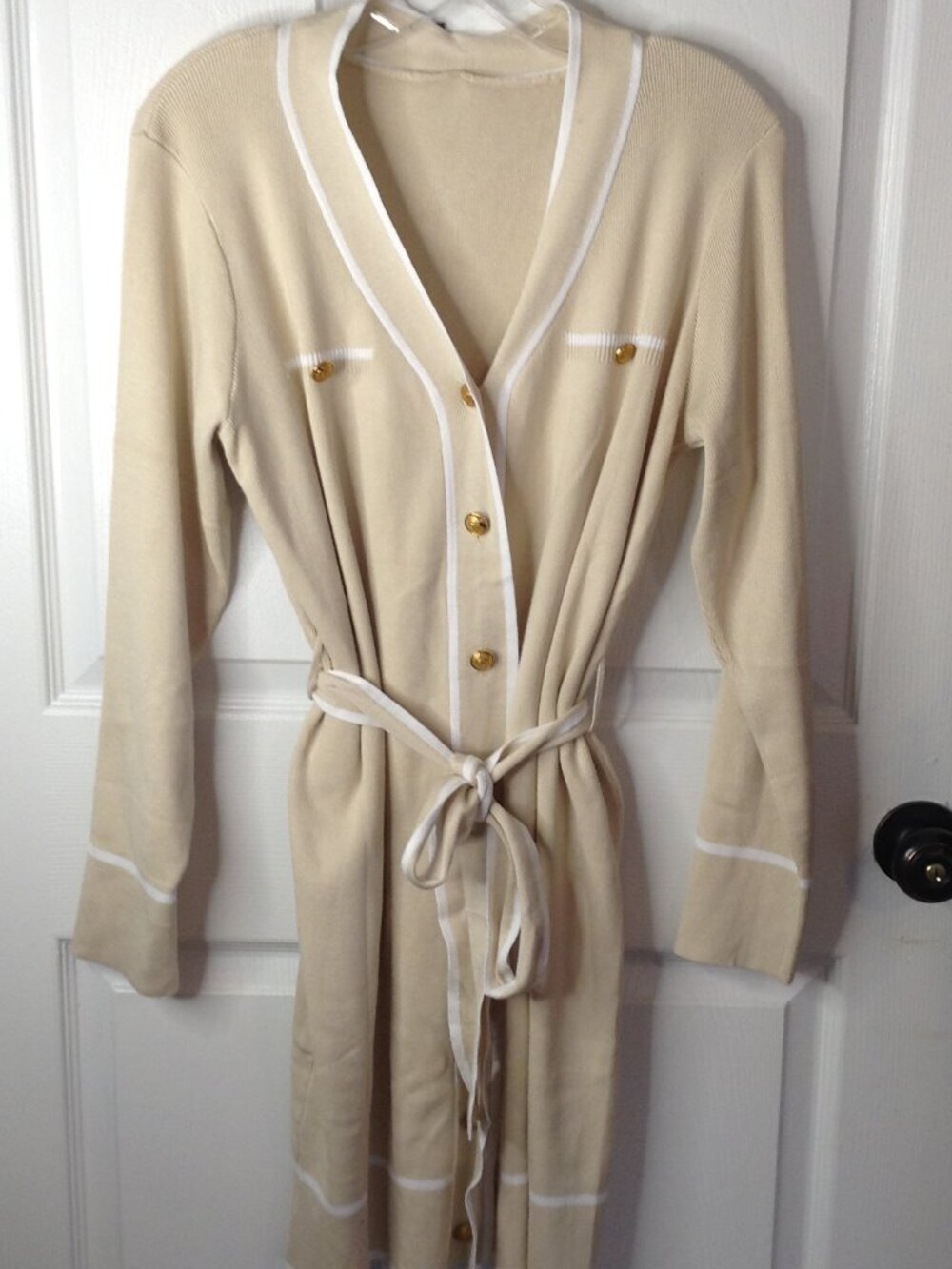 LaLavon M Beige Knit Dress Professional Ivy League Collegiate Chic Soft Whimsy